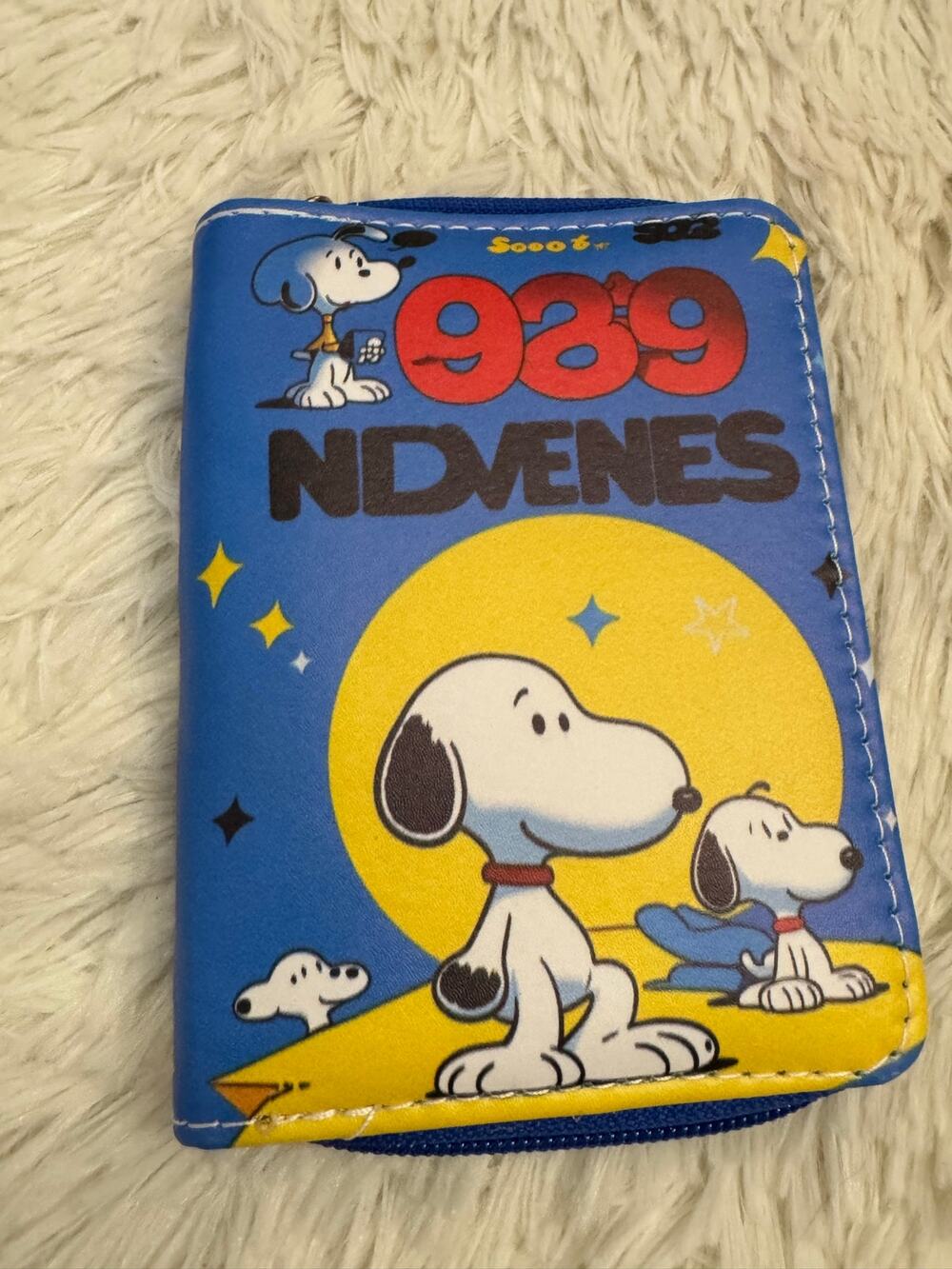 Snoopy blue faux leather wallet with Snoopy and friends with a moon